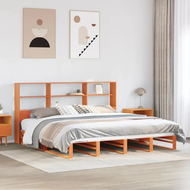 vidaXL Bed met boekenkast zonder matras hout wasbruin 180x200 cm Wit