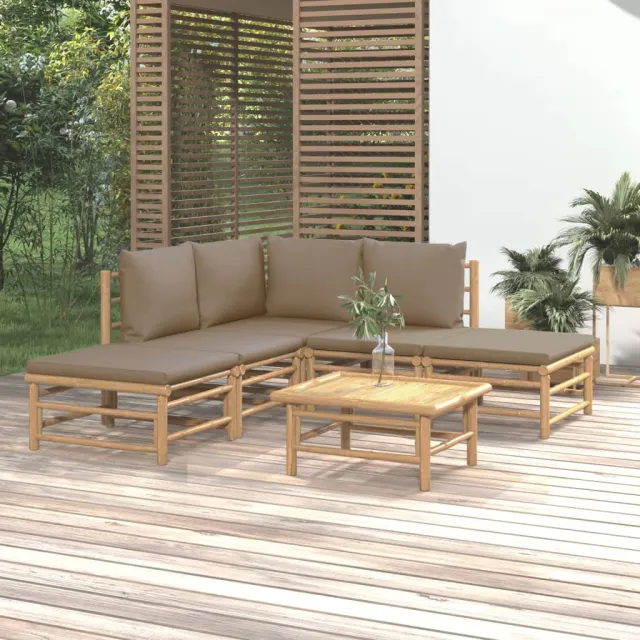 vidaXL 6-delige Loungeset met kussens bamboe taupe, foto 2