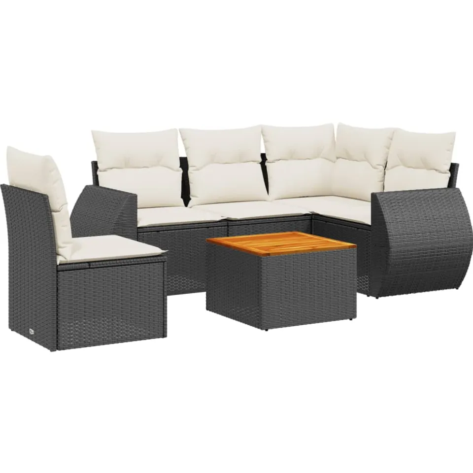 vidaXL 6-delige Loungeset met kussens poly rattan zwart, foto 3