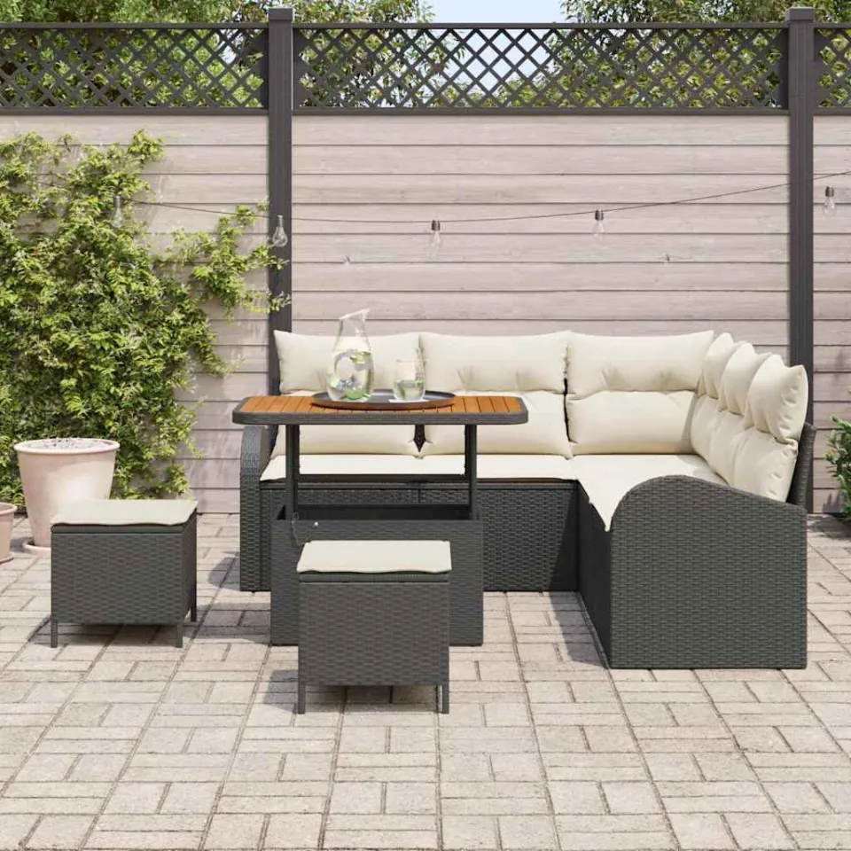 vidaXL Tuinbankenset 8 st Zwart poly rattan, foto 3