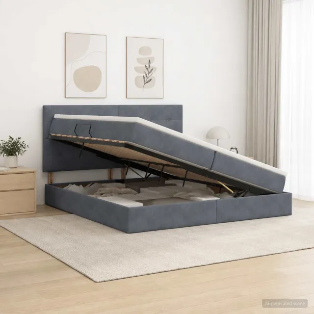 vidaXL Opslag bed met matras Donkergrijs 200 x 200 cm Fluweel