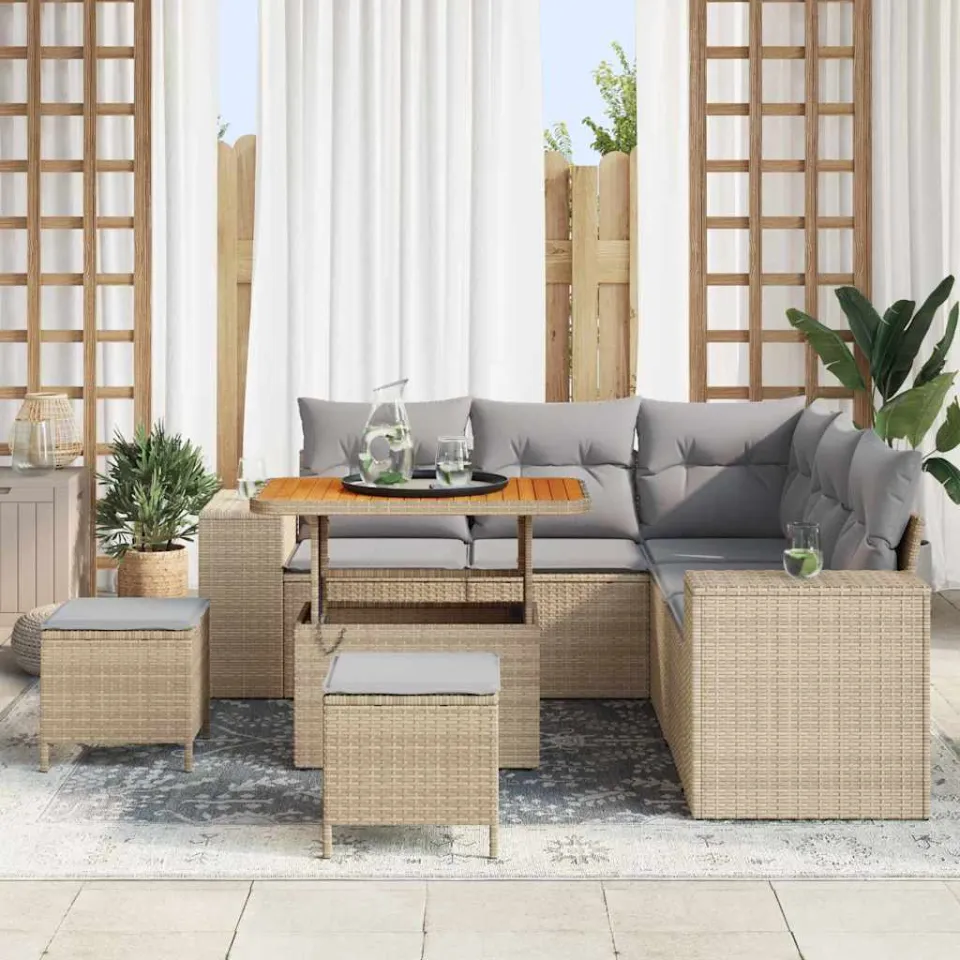 vidaXL Tuin Sofa Set 8 st Beige poly rattan, foto 3