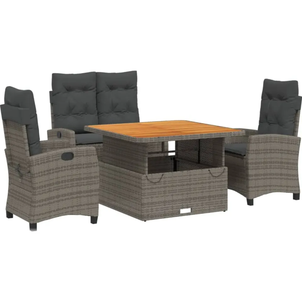 vidaXL 4-delige Tuinset met kussens poly rattan grijs, foto 3