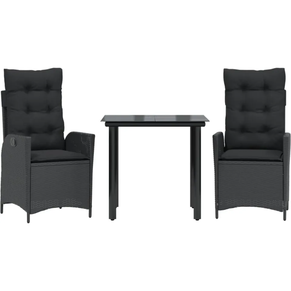 vidaXL 3-delige Tuinset met kussens poly rattan zwart, foto 3