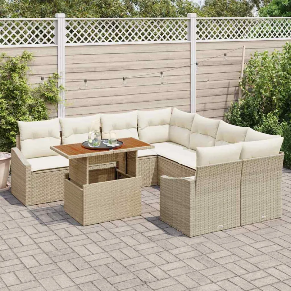 vidaXL Tuin Sofa Set 9 st Beige Poly riet