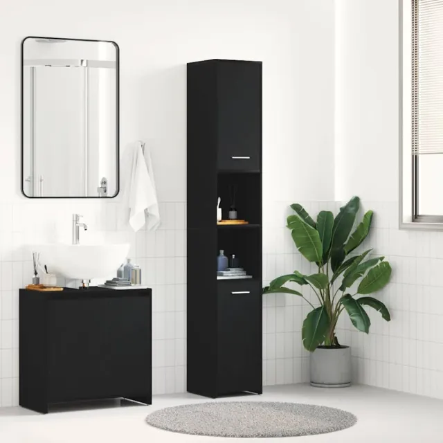 vidaXL Badkamerkast Zwart Eiken 30x30x183,5 cm Bewerkt Hout, foto 2