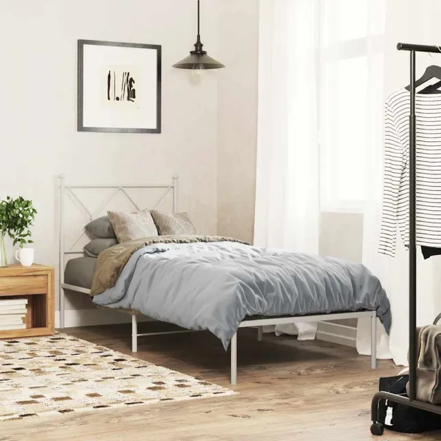 vidaXL Bedframe met hoofdbord zonder matras metaal wit 75x190 cm
