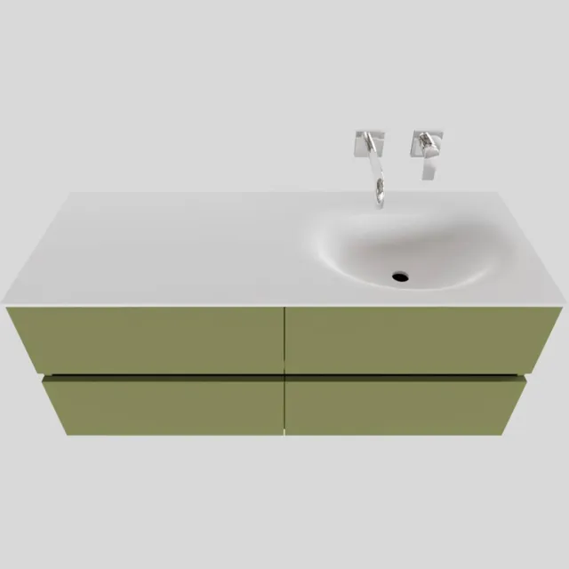 Boss & Wessing Badkamermeubel Solid Surface BWS Stockholm 120x46 cm Rechts Mat Groen 4 Laden (zonder kraangaten)
