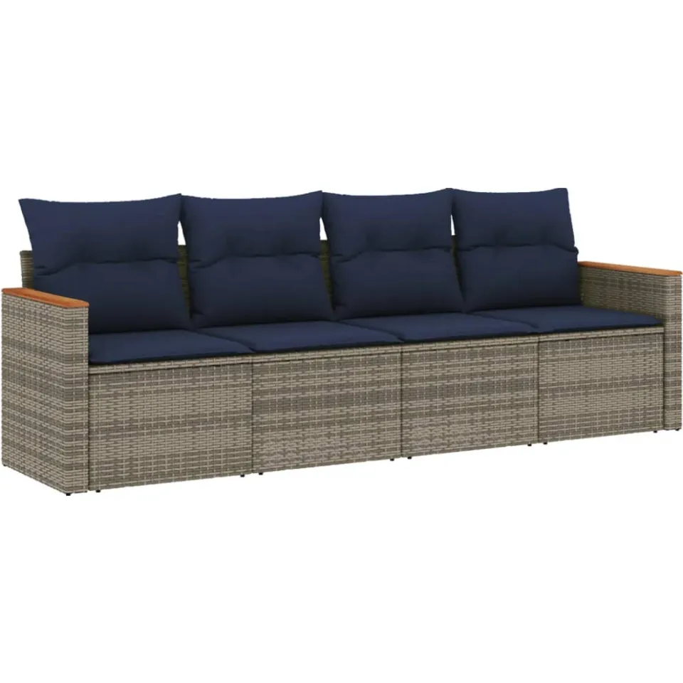 vidaXL 4-delige tuinbankset met kussens, grijs polyrotan, foto 3