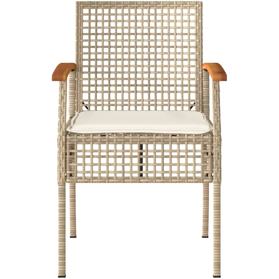vidaXL 3-delige Bistroset met kussens poly rattan en acaciahout beige, foto 3