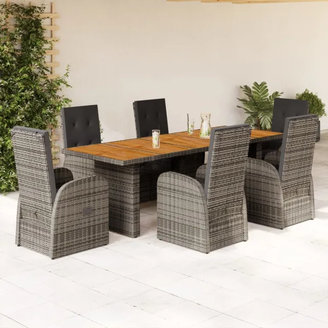 vidaXL 7-delige Tuinset met kussens poly rattan grijs, foto 2