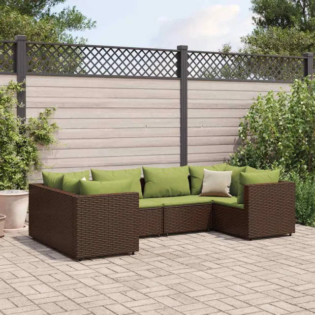 vidaXL 6-delige Loungeset met kussens poly rattan bruin, foto 2