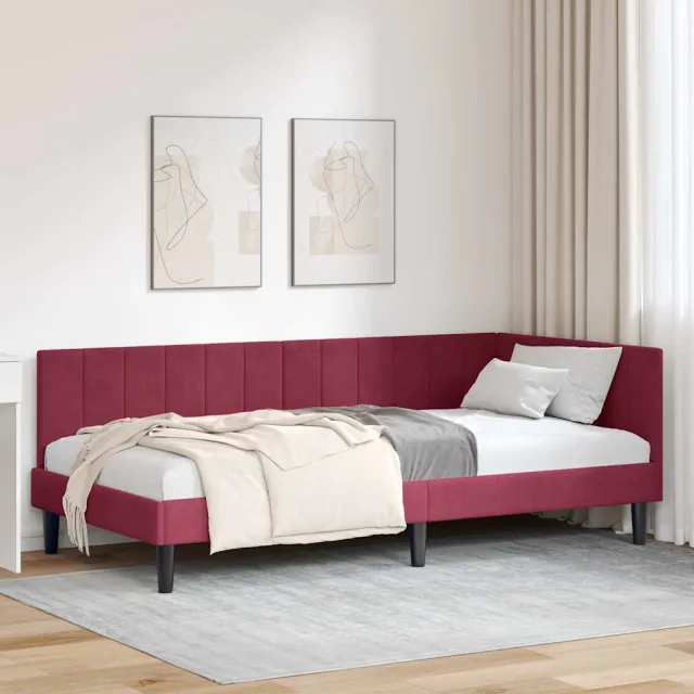 vidaXL Hoekbedframe Wijnrood 90 x 190 cm fluweel