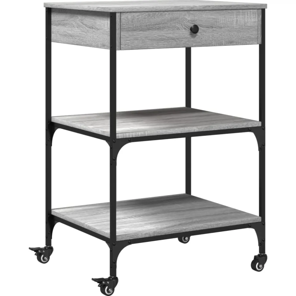 vidaXL Keukentrolley 60x48x89,5 cm bewerkt hout grijs sonoma eiken
