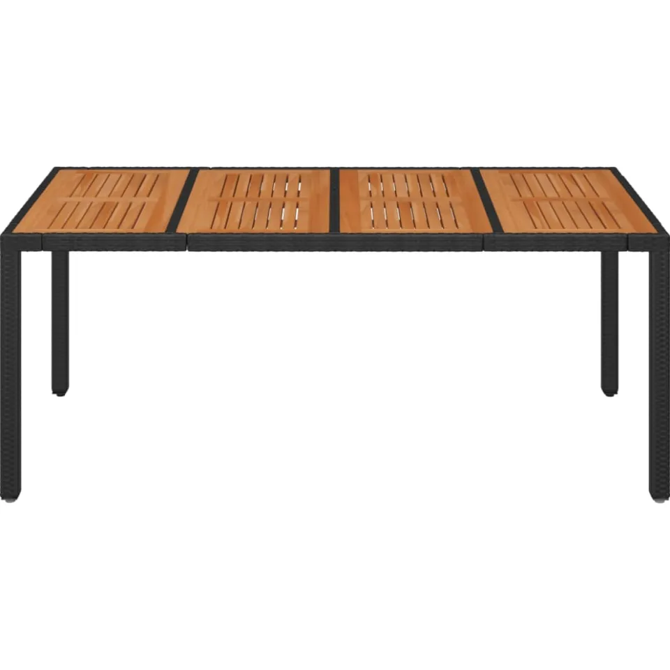 vidaXL Tuintafel met houten blad 190x90x75 cm poly rattan zwart
