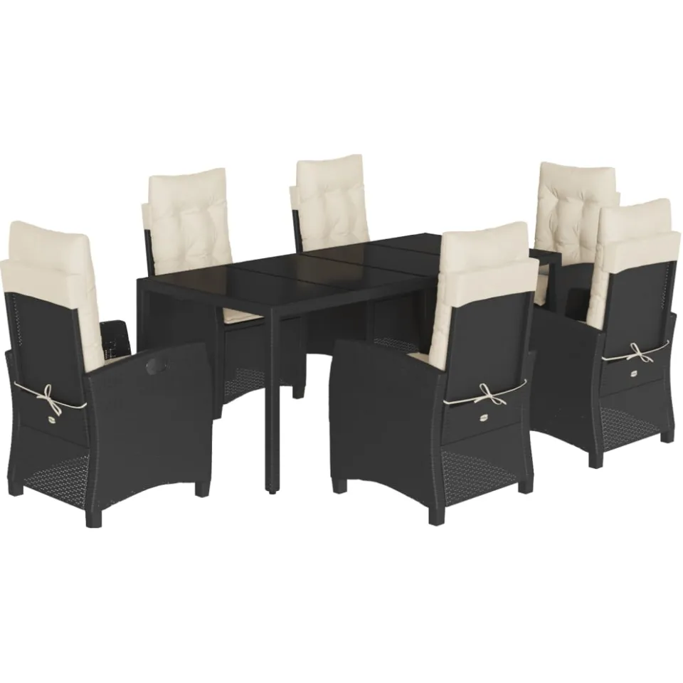 vidaXL 7-delige Tuinset met kussens poly rattan zwart