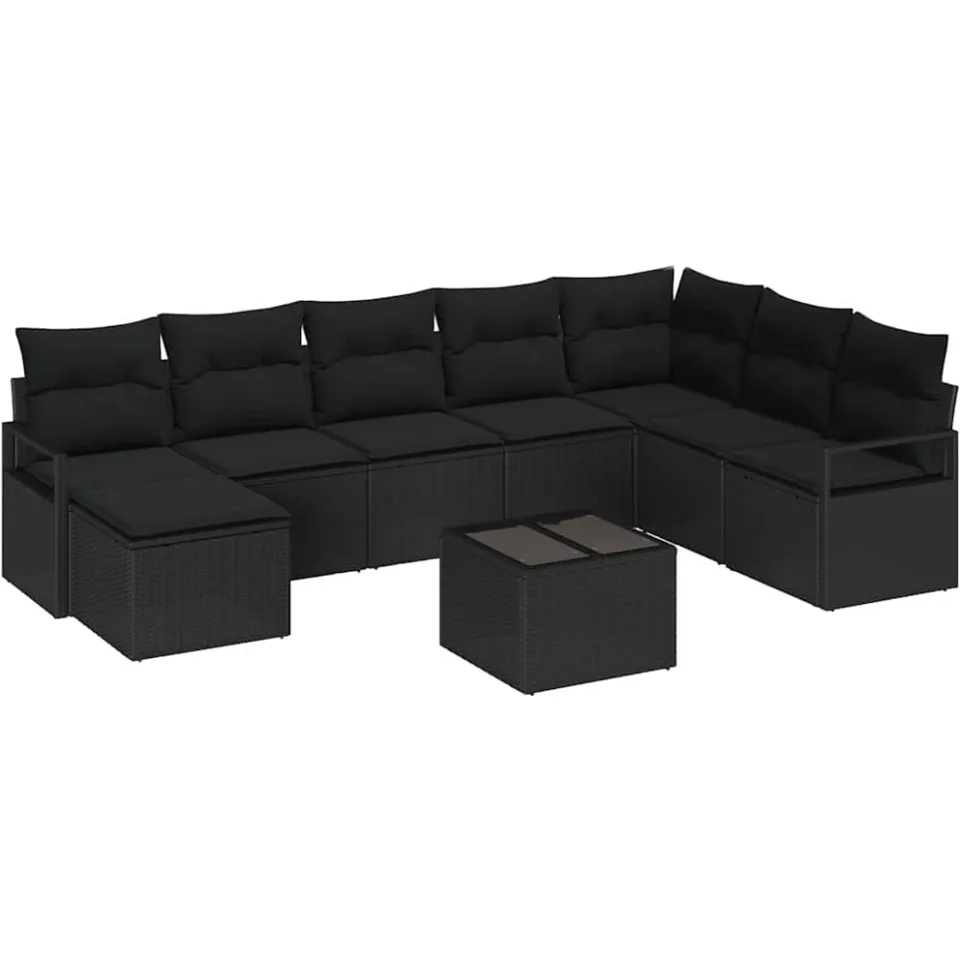 vidaXL Bankstel 9 st Zwart poly rattan, foto 4