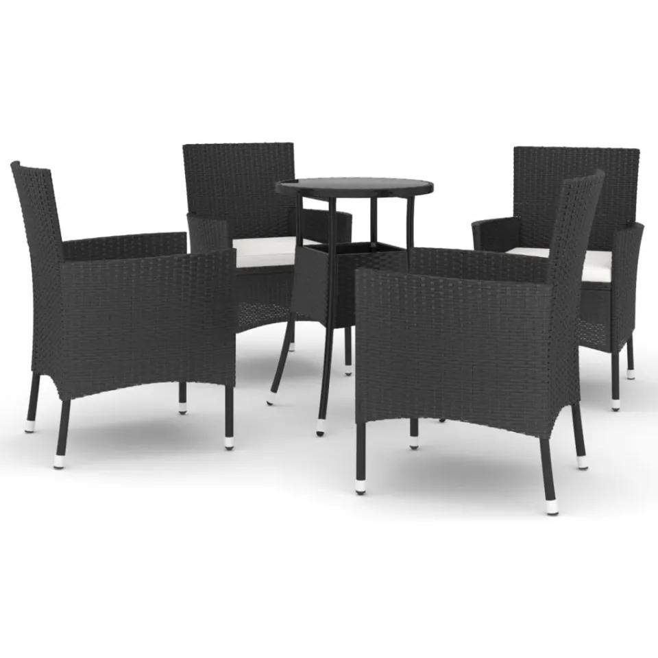 vidaXL 5-delige Bistroset met kussens poly rattan zwart, foto 3