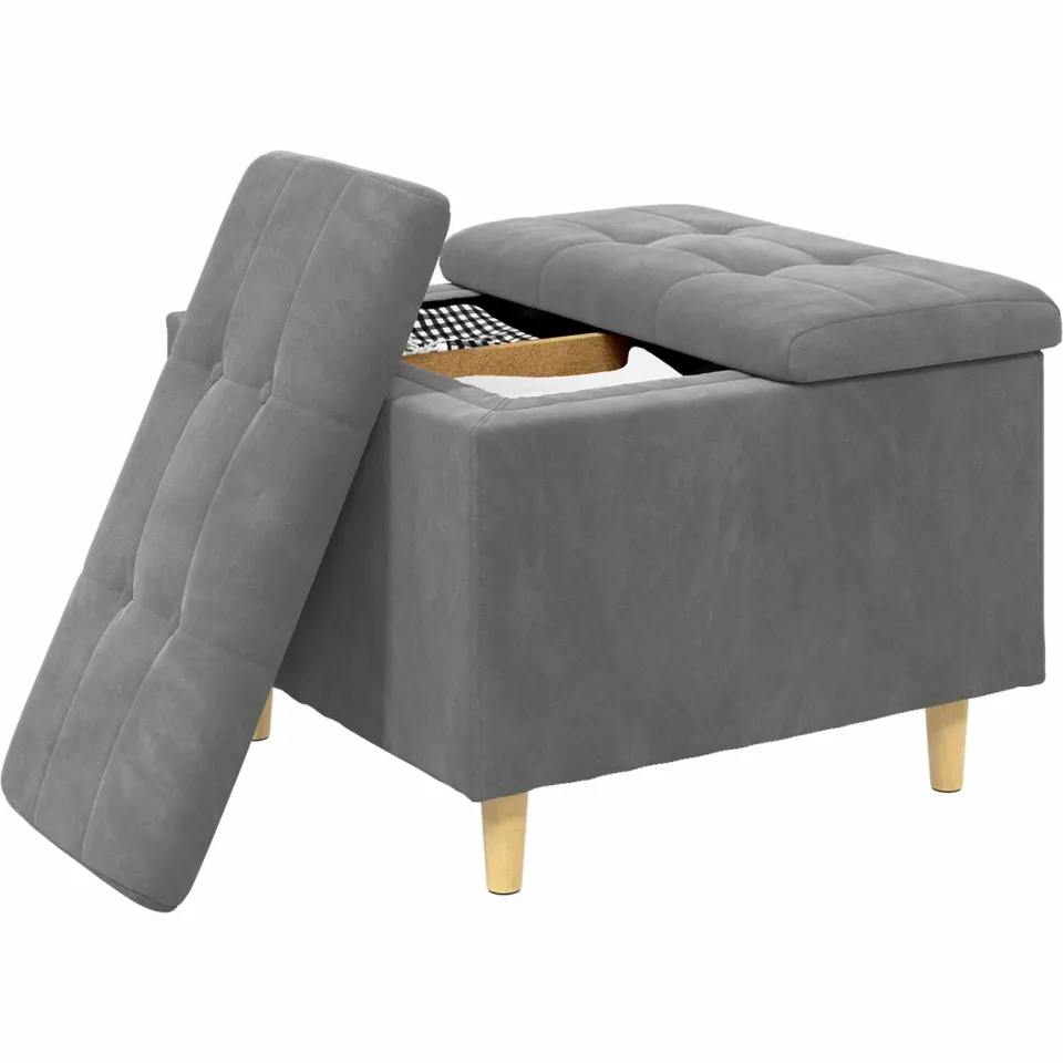 vidaXL Ottoman met Opbergruimte Donkergrijs 60 x 60 x 45 cm Fluweel