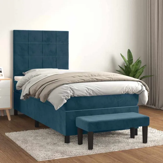 vidaXL Boxspring met matras fluweel donkerblauw 100x200 cm blauw