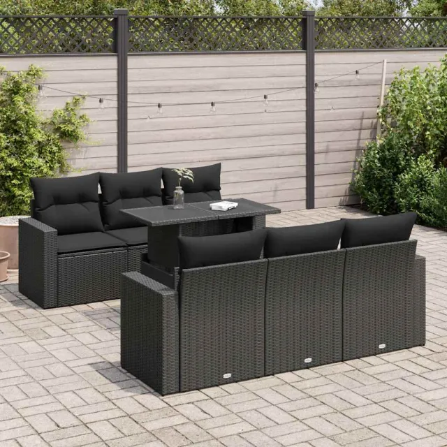 vidaXL 7-delige Loungeset met kussens poly rattan zwart, foto 2