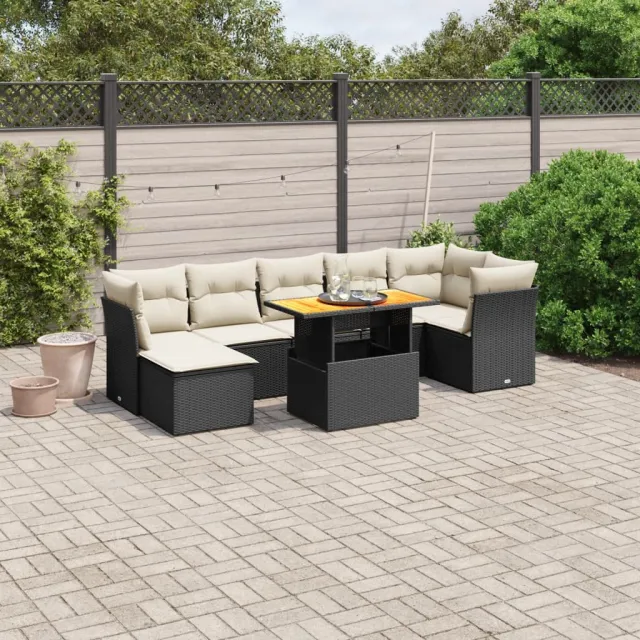 vidaXL 8-delige Loungeset met kussens poly rattan zwart, foto 2