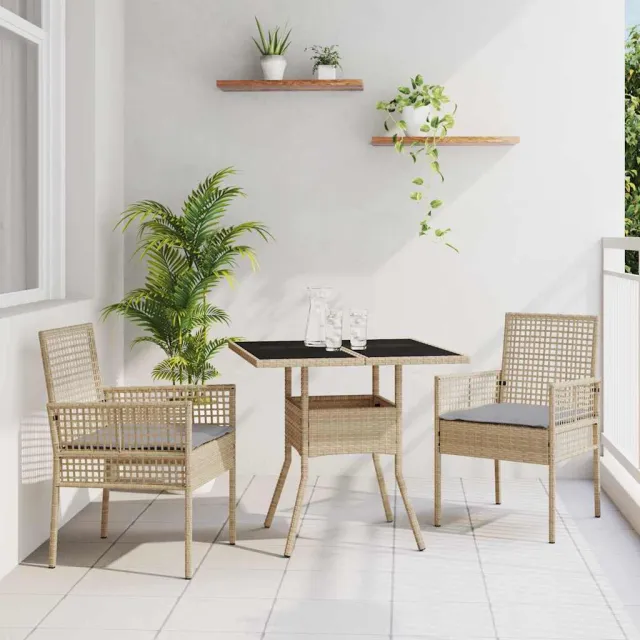 vidaXL Tuin eettafelset 3 st Beige poly rattan