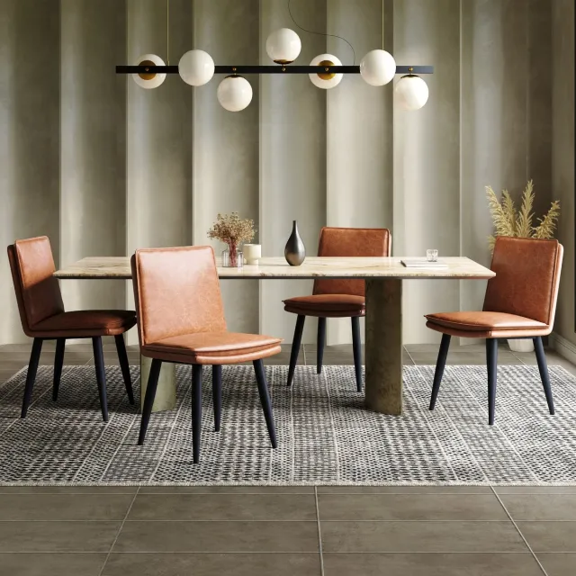 Singularity 4 eetkamerstoelen, PU eetkamerstoelen, dubbellaagse kussens, bruin