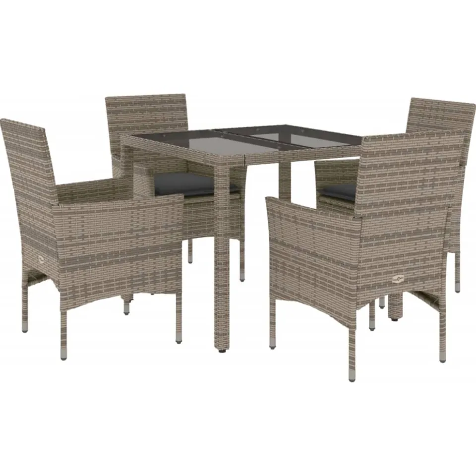 vidaXL 5-delige Tuinset met kussens poly rattan en glas grijs, foto 3