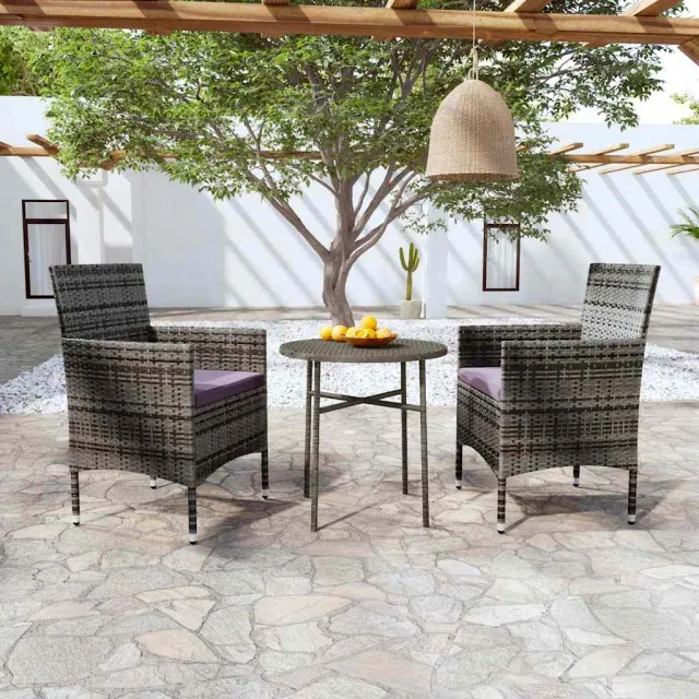 vidaXL 3-delige Tuinset poly rattan grijs, foto 2