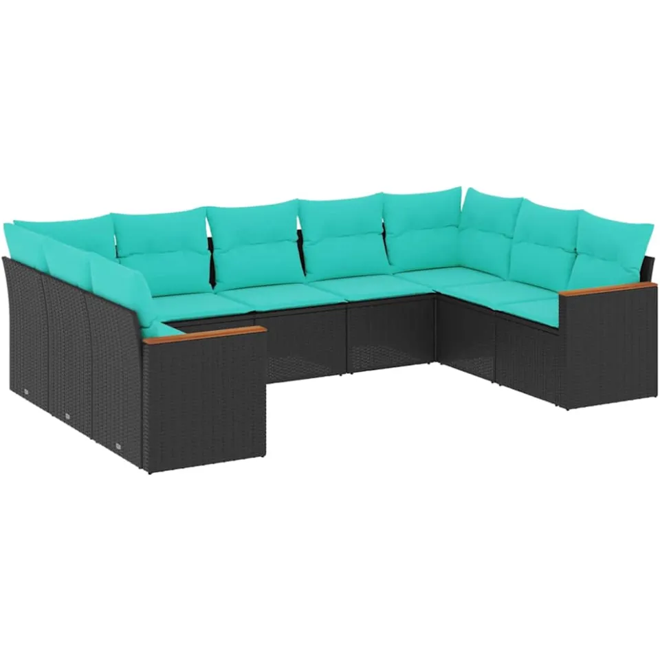 vidaXL 9-delige tuinbankset met kussens van zwart polyrotan, foto 3