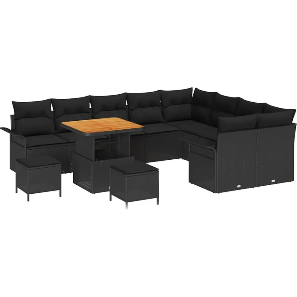 vidaXL Tuinbankenset 12 st Zwart poly rattan, foto 4