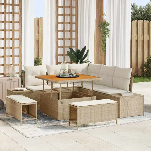 vidaXL Tuinbankenset 8 st Beige poly rattan, foto 2
