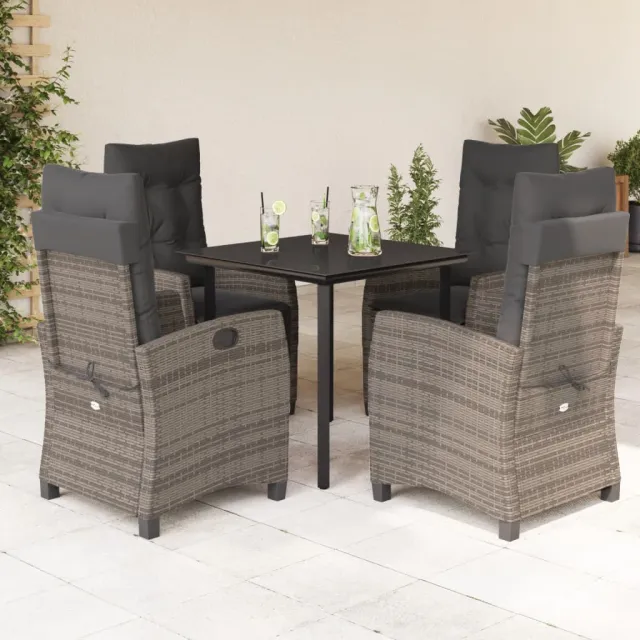 vidaXL 5-delige Tuinset met kussens poly rattan grijs, foto 2