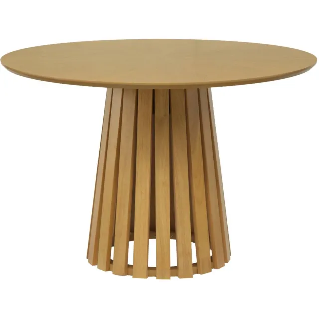 sweeek Ronde eettafel van rubberhout met eikenfineer 4 plaatsen - angèle Naturel