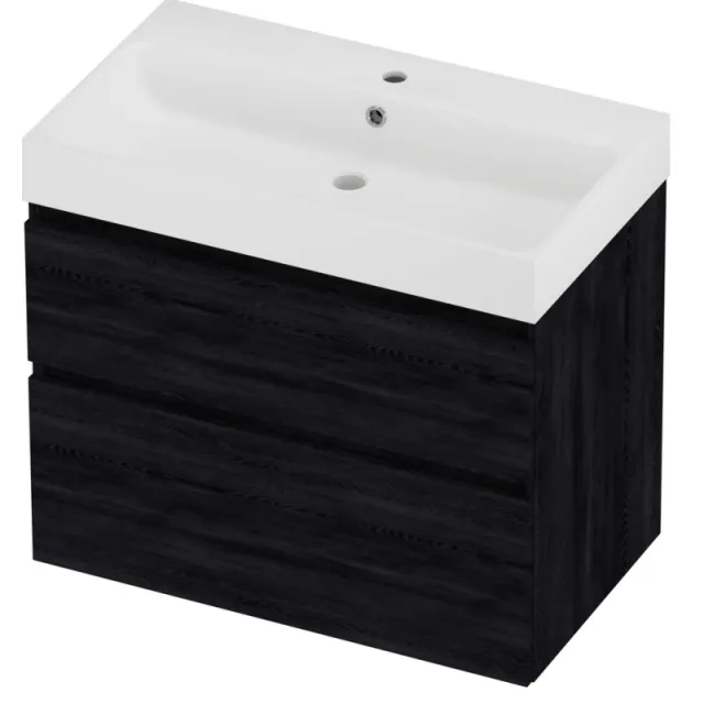 Proline Podium Badmeubelset Polystone Loft 1 Kraangat Asymmetrisch 80x46x70 cm Mat White Black Oak Eiken