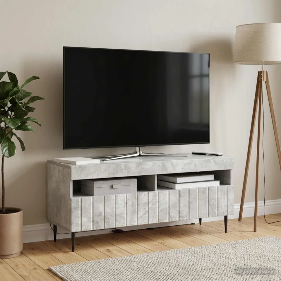 vidaXL LED tv-meubel ZWOLLE 100 x 35 x 43 cm Betongrijs Bewerkt hout grijs, foto 4