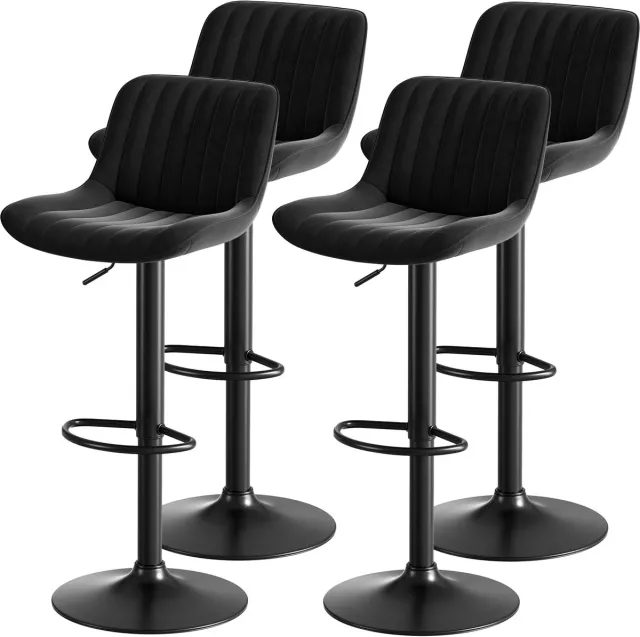 DESMIU Barkruk 87-109 Cm - Set Van 4 Hoogteverstelbare Draaibare Barstoelen Met Rugleuning - Voor Keuken En Bar - Velvet Zwart