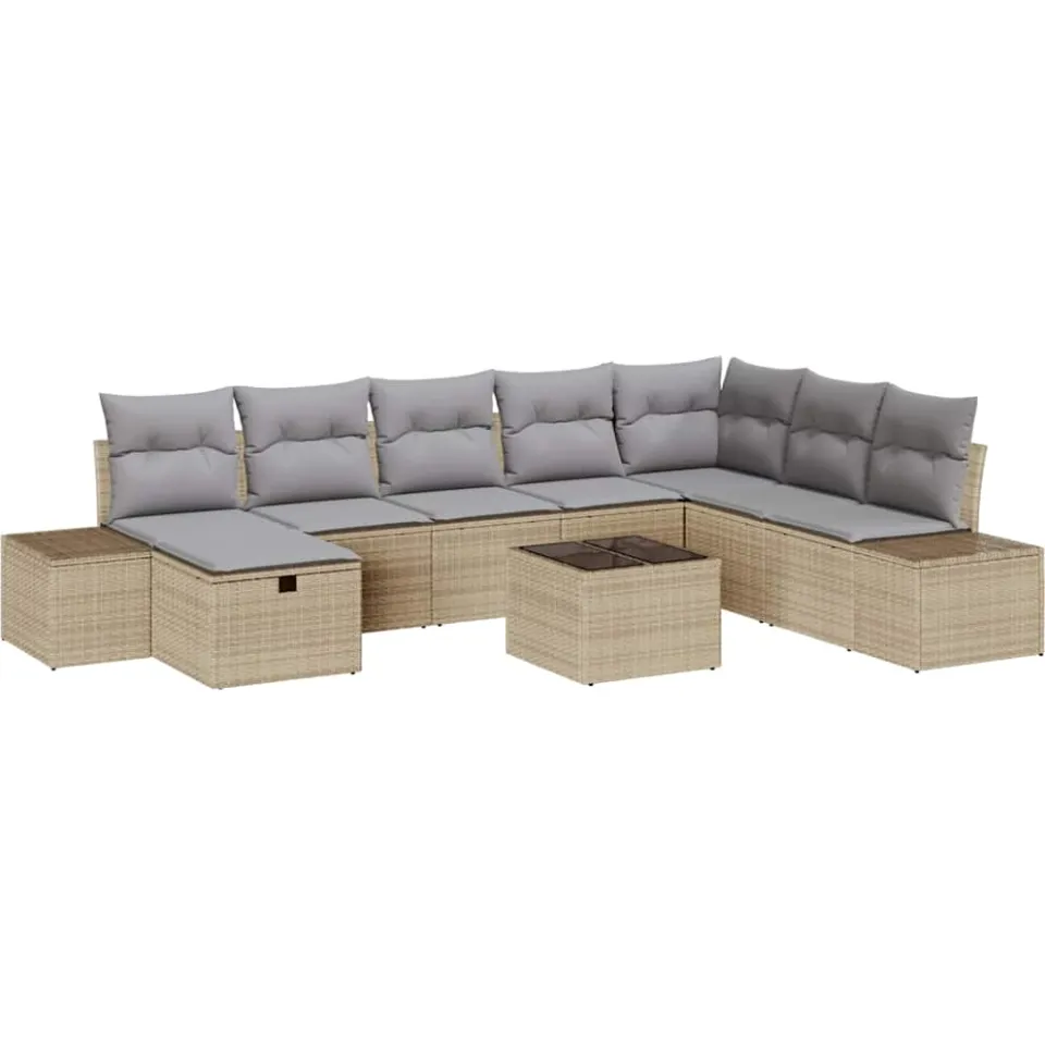 vidaXL Tuin Sofa Set 9 st Beige poly rattan