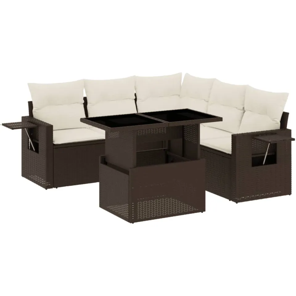 vidaXL 6-delige Loungeset met kussens poly rattan bruin, foto 3
