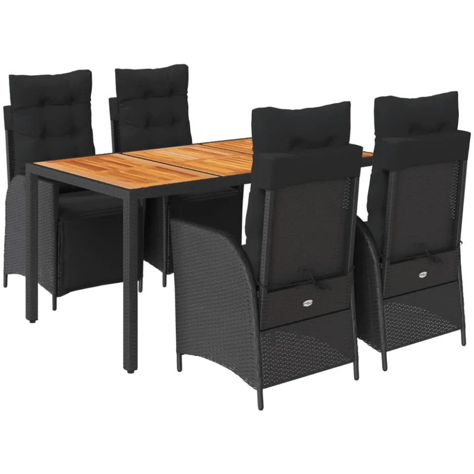 vidaXL 5-delige Tuinset met kussens poly rattan zwart, foto 3