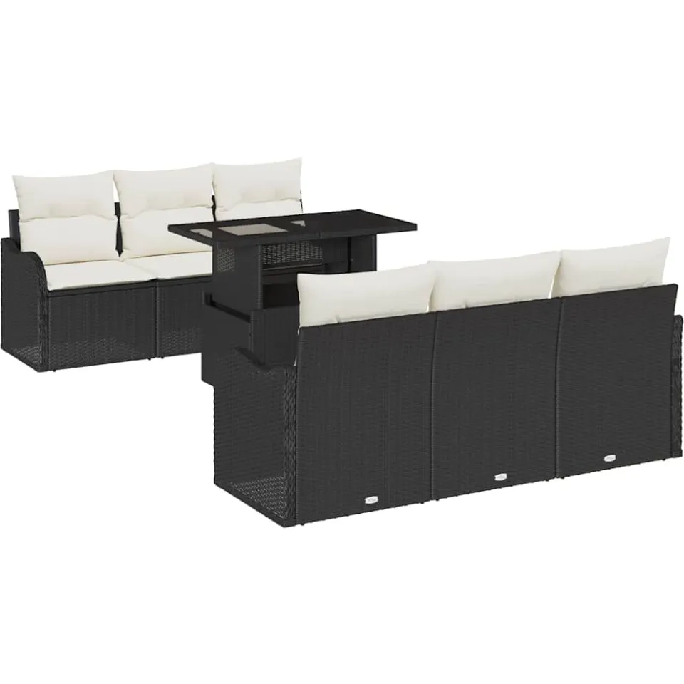 vidaXL Tuin Sofa Set 7 st Zwart en Crème poly rattan