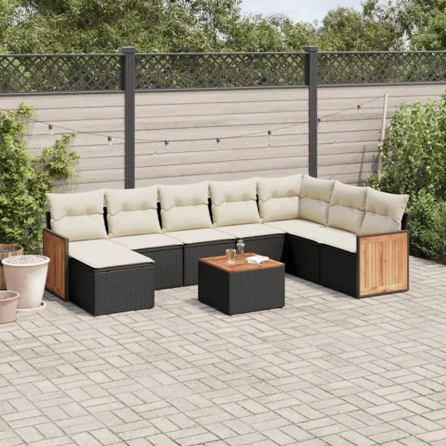 vidaXL 9-delige Loungeset met kussens poly rattan zwart, foto 2