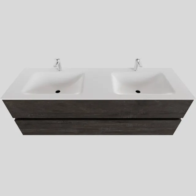 Boss & Wessing Badkamermeubel Solid Surface BWS Oslo 150x46 cm Dubbel Wood Dark Brown (2 kraangaten) Houtlook