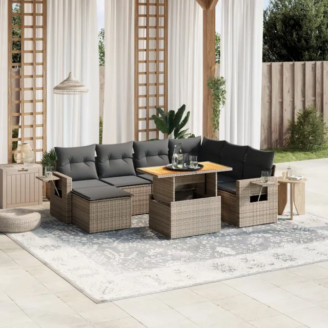 vidaXL 8-delige Loungeset met kussens poly rattan grijs, foto 2