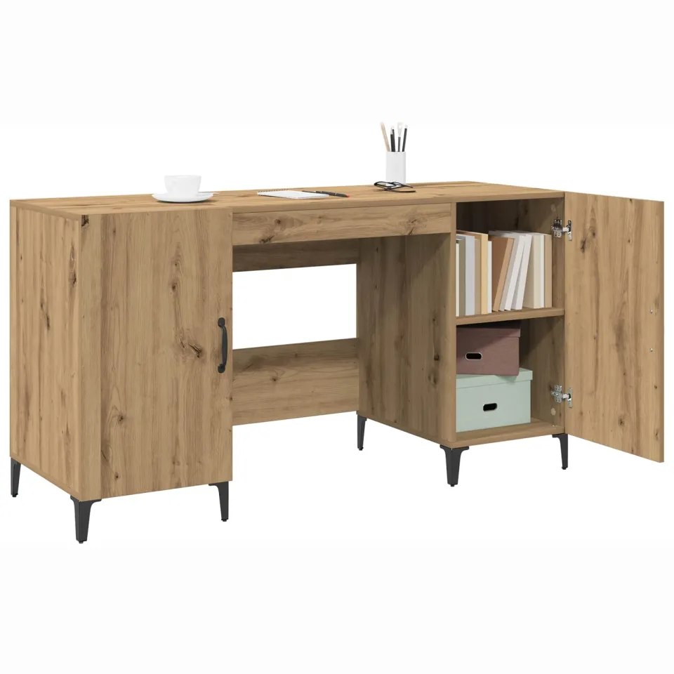 vidaXL Bureau Artisanaal eiken 140 x 50 x 75 cm Bewerkt hout, foto 4