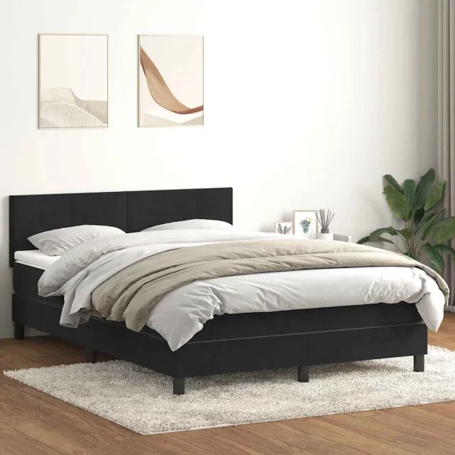 vidaXL Boxspring met matras en LED fluweel zwart 160x210 cm