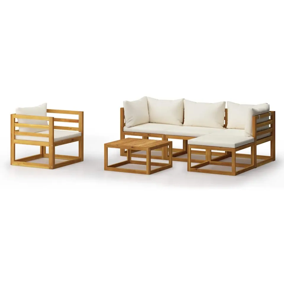 vidaXL 6-delige Loungeset met kussens massief acaciahout crème, foto 3