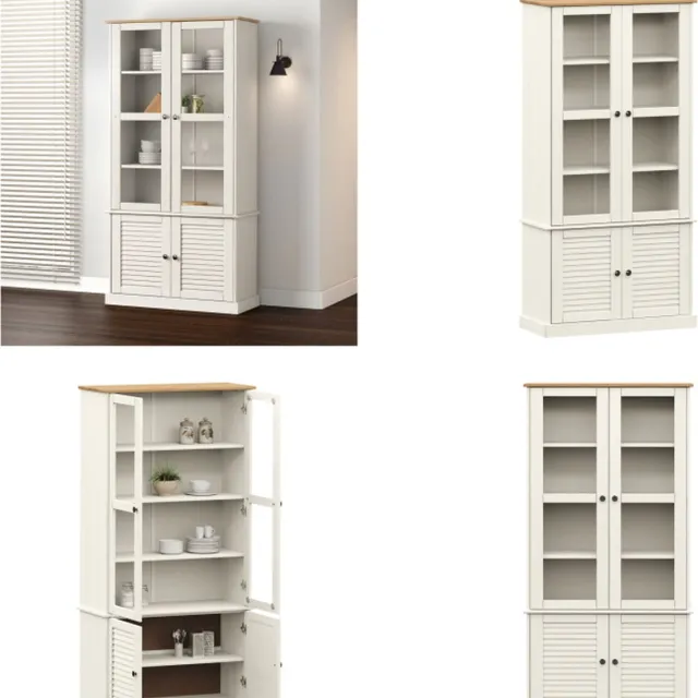 vidaXL Vitrinekast - VIGO - 85x35x170 - cm - massief - grenenhout - wit