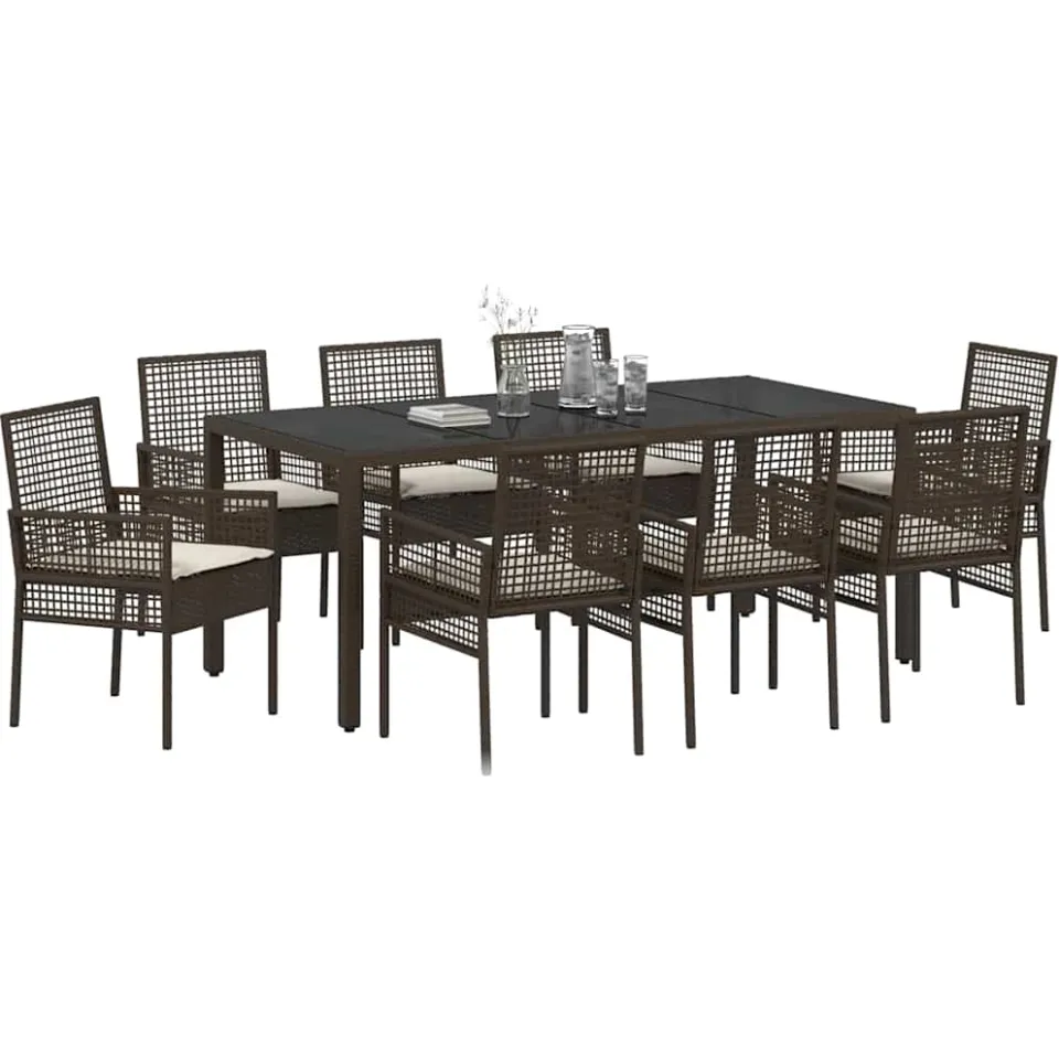 vidaXL Tuin eettafelset 9 st Bruin poly rattan